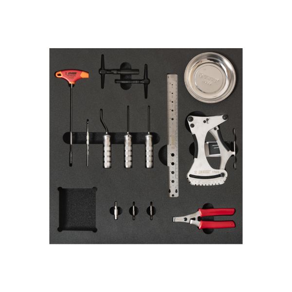 Juego de herramientas para bicicleta SET1-2600C en bandeja de herramientas SOS para cajones amplios - Construcción de ruedas