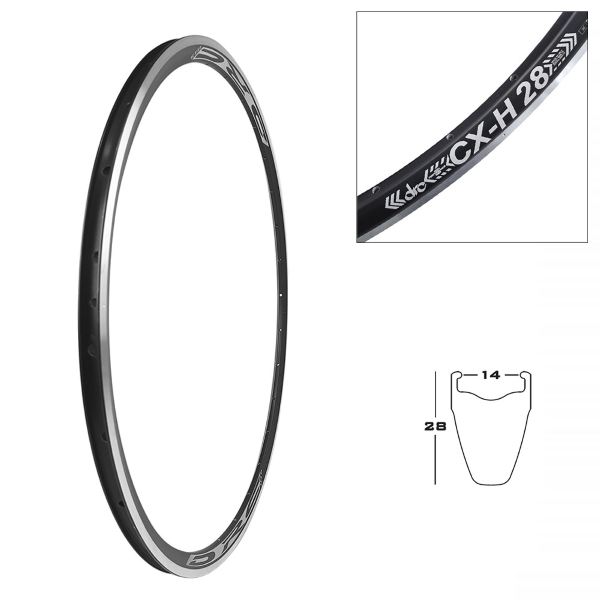 [525050531] Llanta CX-H28 18 orificios, aleación para freno de llanta, negra con freno de llanta plateado, ancho 14 mm, altura 28 mm, peso 490 g, para corsa
